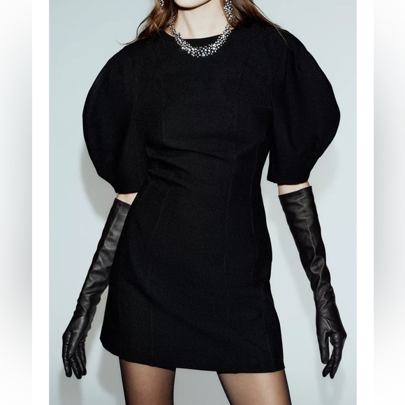 Zara NWT black balloon puff sleeve mini dress - Picture 4 of 14